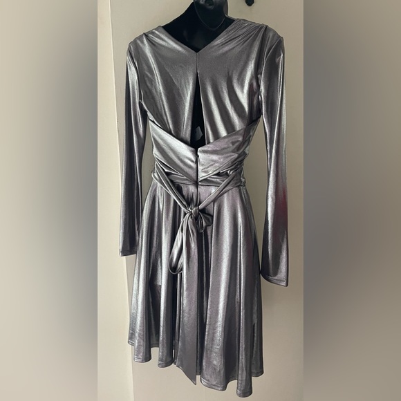 Halston Heritage Gunmetal Silver Draped Dress Size Xs - Picture 3 of 12